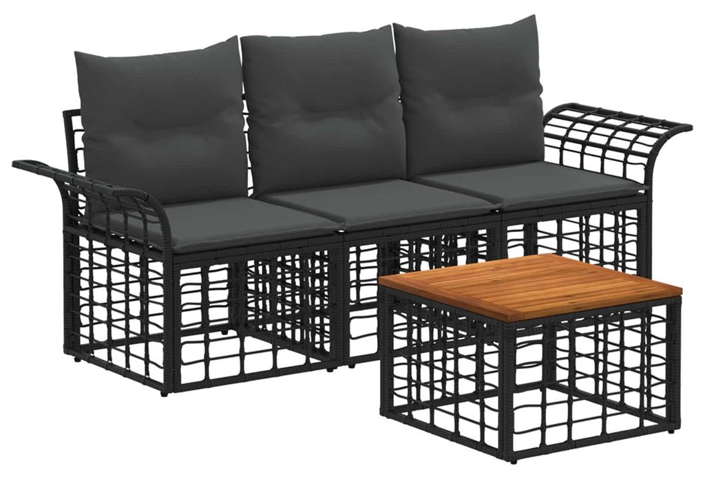 vidaXL Outdoor-Sofagarnitur 4 pcs Schwarz und Dunkelgrau Polyester