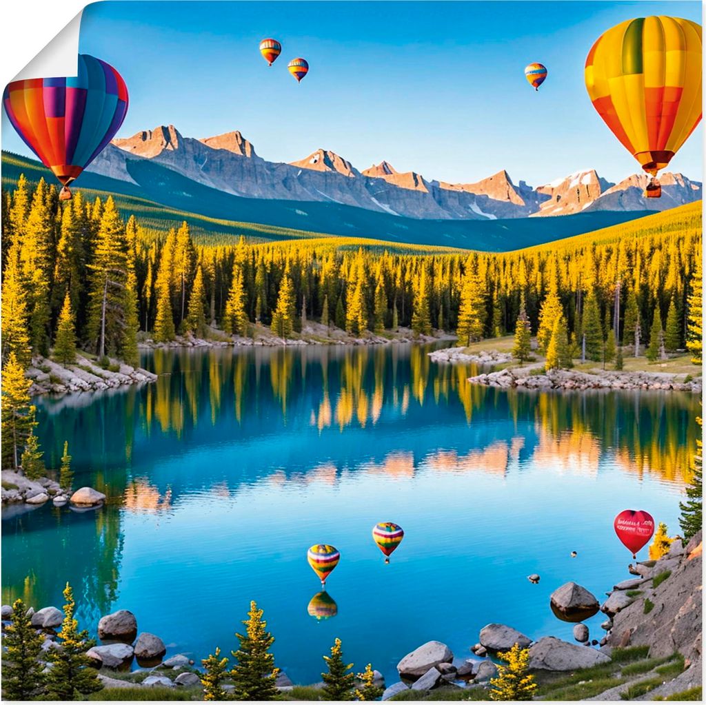 ARTland Poster Farbige Ballons Bergsee Ki Bild Größe: 70x70 cm