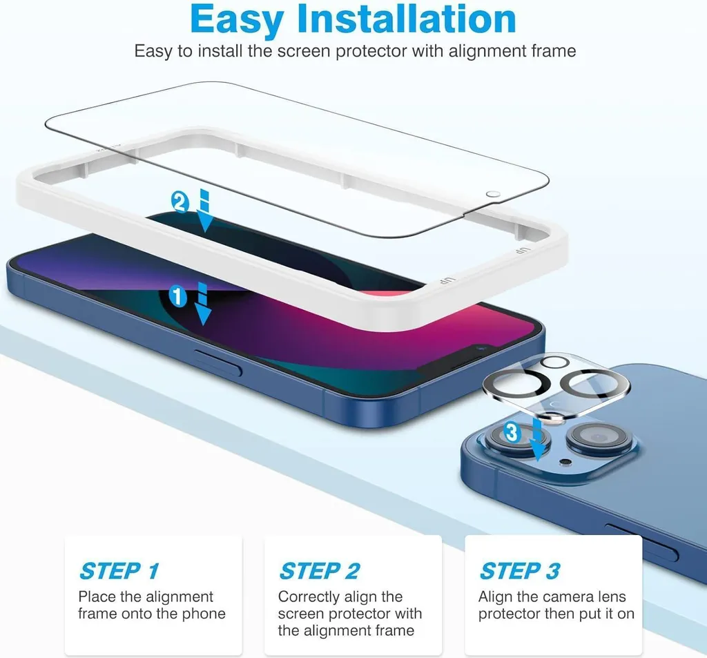 OMOTON 2+2 Pezzi iPhone 13: Vetro Schermo e Protezione Camera - 3