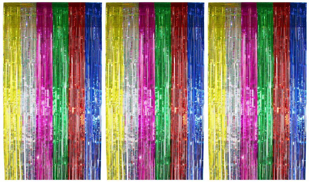 3er-Set Lametta-Vorhang in Bunt, 91x244 cm Produktbild 
