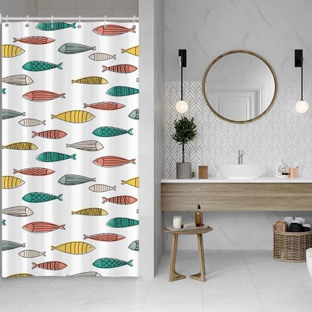 Rideau de douche Poissons marins colorés 90 x 180 cm en Polyester durable