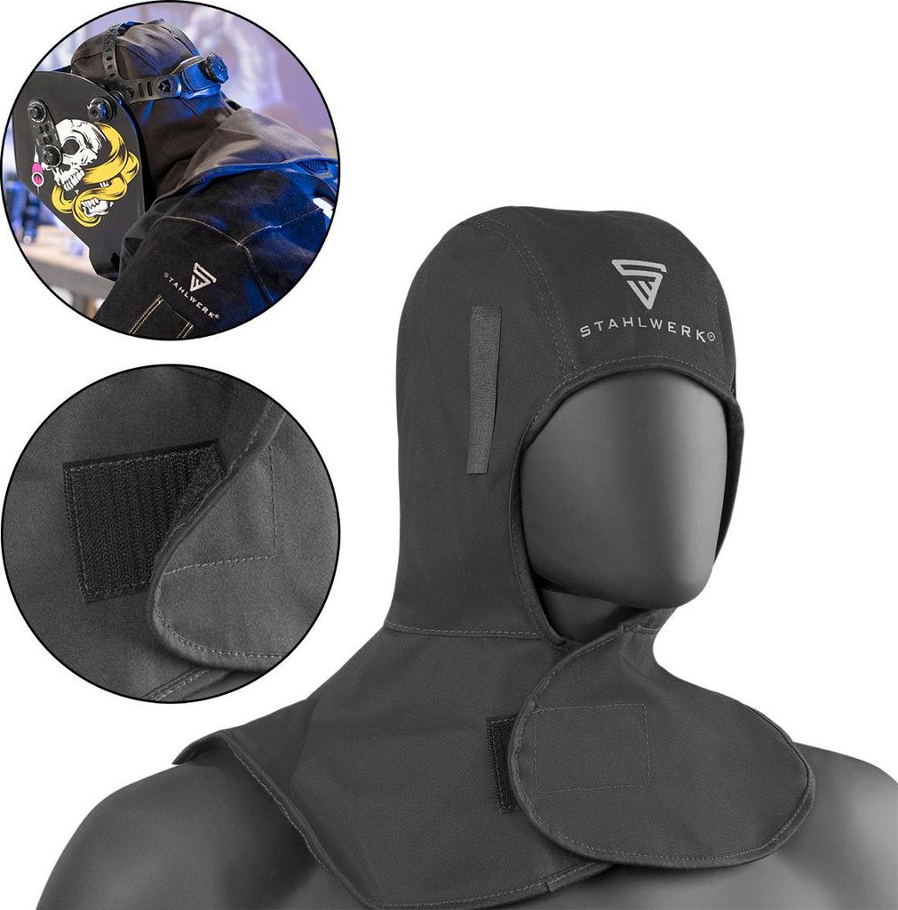 STAHLWERK hitzebeständige Schweißhaube - Schweißermütze aus robustem Stoff, Schweißkappe, Schweißermaske, flammenhemmende Schweißerschutzkle...