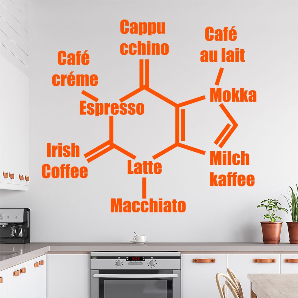 Kaffeesorten Formel Wandtattoo in 6 Größen - Wandaufkleber Wall Sticker - Dekoration, Küche, Wohnzimmer, Schlafzimmer, Badezimmer