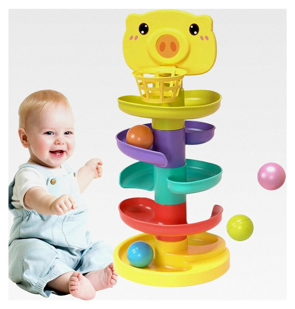 Ballturm - 25 cm, Stapelbares Rampenspielzeug, Kreative Rollbälle, Langlebiges Lernspielset für die frühkindliche Entwicklung