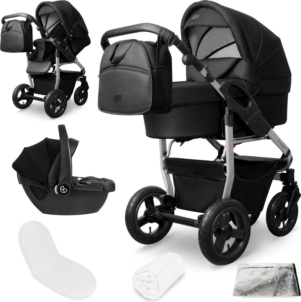 Bergsteiger Capri Kombikinderwagen 3-in-1 – Babywanne, Sportsitz & i-Size Babyschale, Luftreifen, Federung, höhenverstellbarer Griff, faltbar, Z...