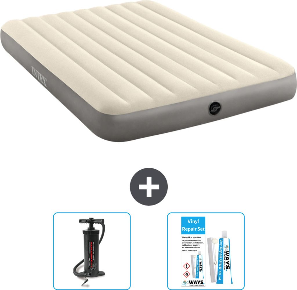 Intex Luftbett – 2 Personen – 152 x 203 x 25 cm – Beige – im Lieferumfang enthalten Pumpe en Reperaturset