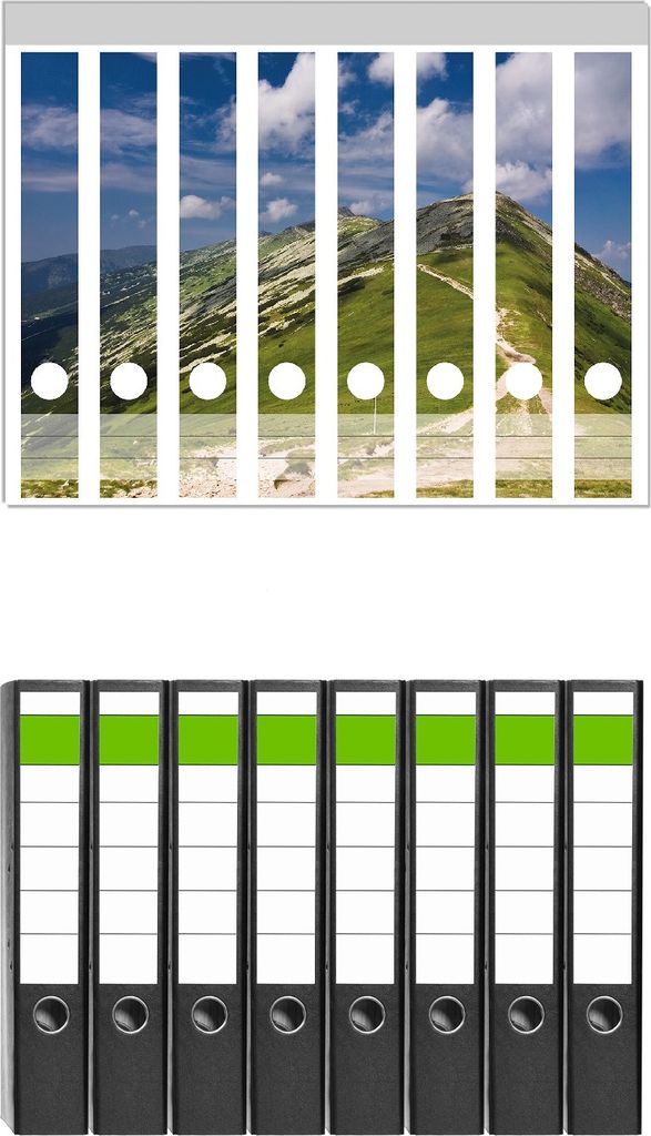 Wallario 8 Stück schmale Ordner inkl. Klebeetiketten mit Motive Alpenluft - Set mit Rückenschildern / Ordnerrücken Stickern