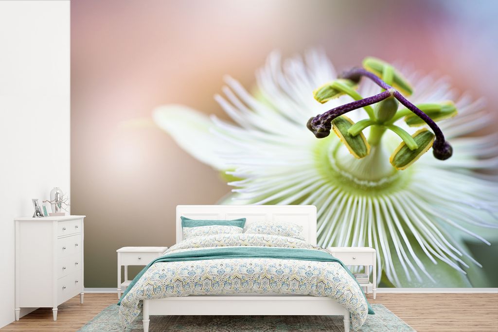 MuchoWow Fototapete für Wohnzimmer oder Schlafzimmer Wandtapete Vinyl Motivtapete Nahaufnahme Passionsblume - 390x260 cm - Papiertapete
