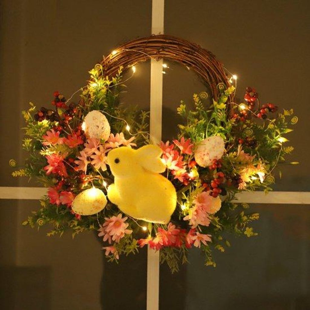 Ostereier-Accessoire – Hase-Kranz, farbige LED-Lichterkranz