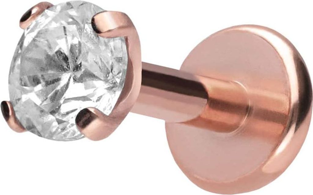 Ohrpiercing, Nasenpiercing Titan Labret mit Push Fit EINGEFASSTER KRISTALL RoséGold Stablänge: 6mm | Stabstärke: 1,2mm | Kristallgröße: 3mm