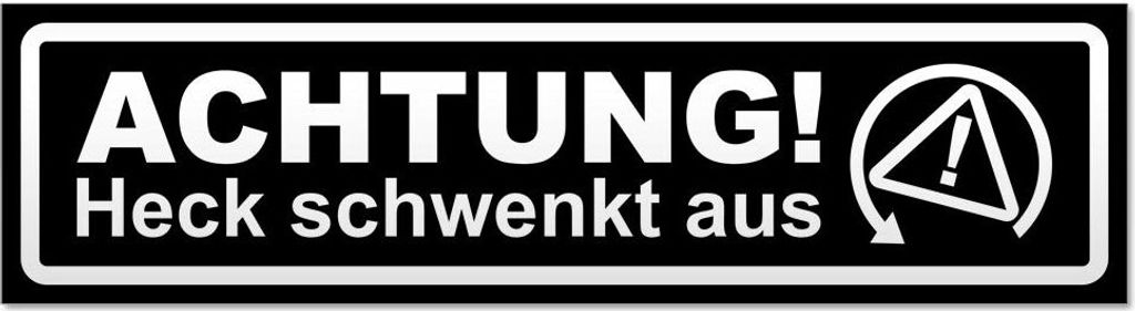 Kiwistar Achtung Heck schwenkt aus invertiert Magnetschild Schild magnetisch - 20cm Schwarz - Magnetfolie für Auto PKW Kfz