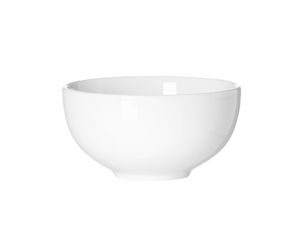 A white ceramic bowl on a white background.