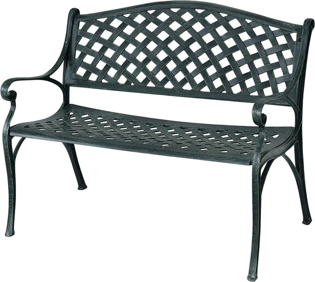 KOMFOTTEU 2 Sitzer Gartenbank, wetterfeste Außenbank aus Aluminium, Terrassenbank mit Rückenlehne & Armlehnen, Metallbank für Balkon Garten, Ant...