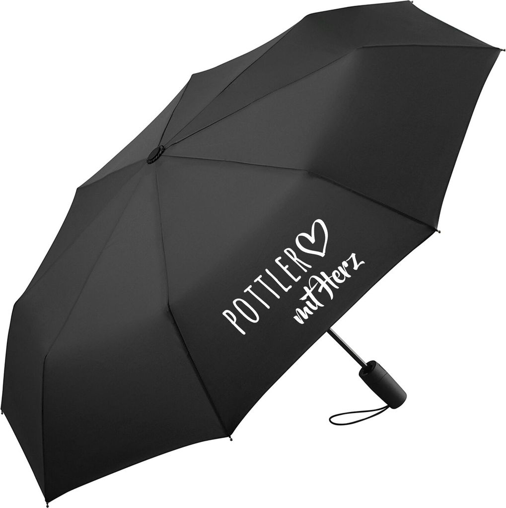 Huuraa Regenschirm Pottler mit Herz 98cm Schwarz Sturmfest Taschenschirm Geschenkidee