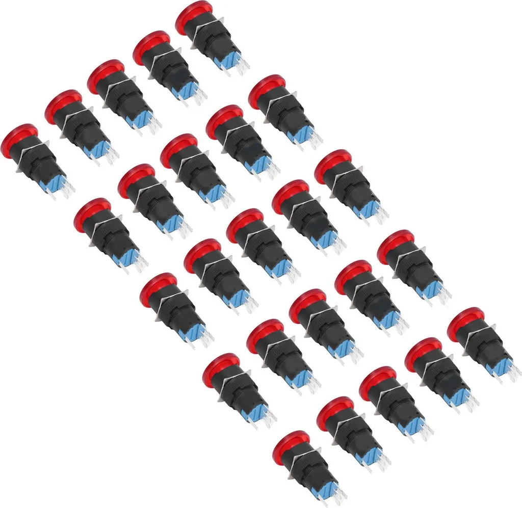 Bouton à tête champignon 16mm avec éclairage LED 24V - Pack de 25 pcs - 8