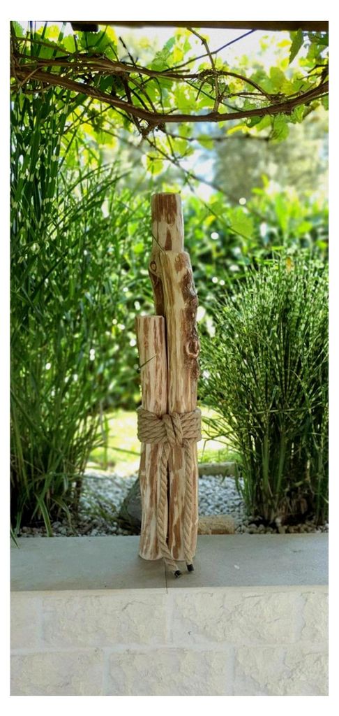Maritime Windlichtsäulen aus Haselnuss - Naturholz Dekoration für Haus und Garten (60 cm)