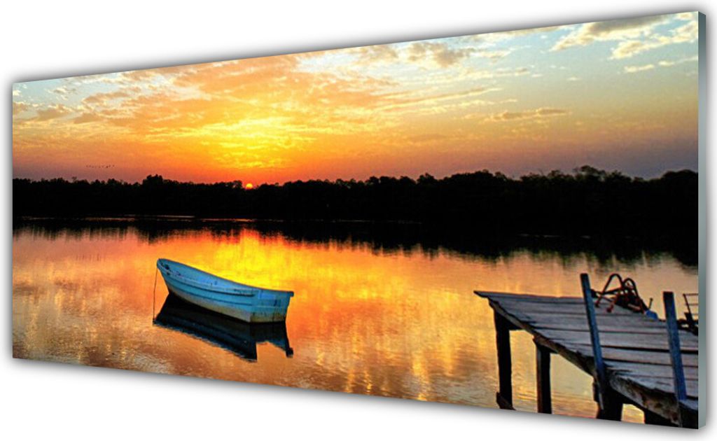 Acrylglasbilder 125x50 Wandbild Druck Boot Brücke See Landschaft