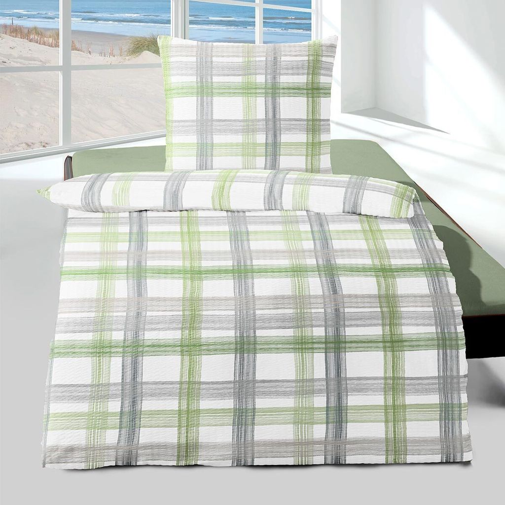 Traumschlaf Seersucker Bettwäsche Bari lind 155x220 cm + Produktbild 