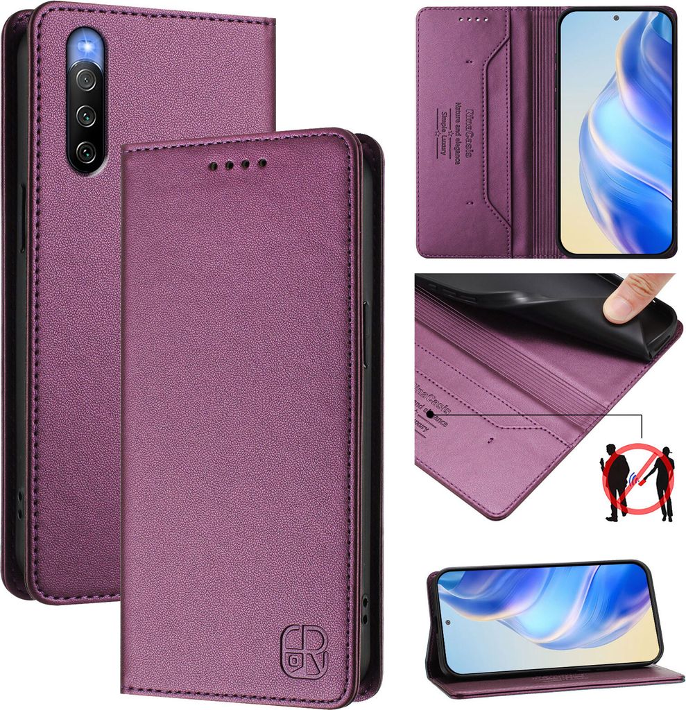 Lederhülle für Sony Xperia 10 V Hülle Flip Brieftasche Kartenfächern Ständer Schutzhülle Lila