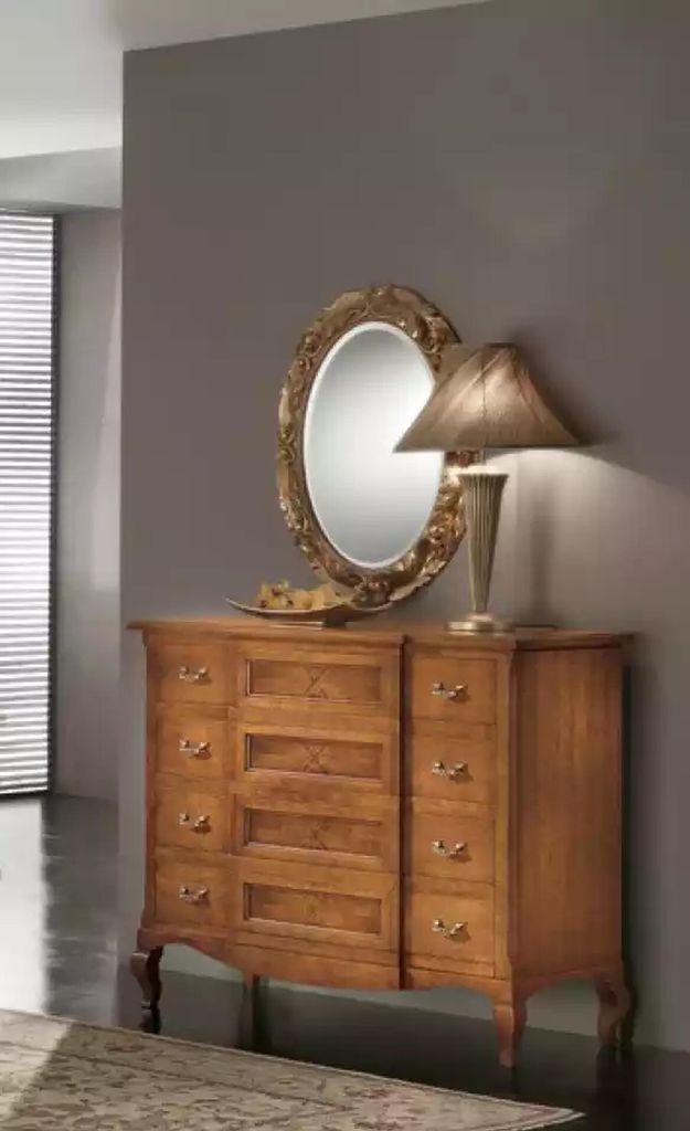 Schlafzimmer Kommode mit Spiegel Luxus Modern Möbel Set 2tlg Holz Neu