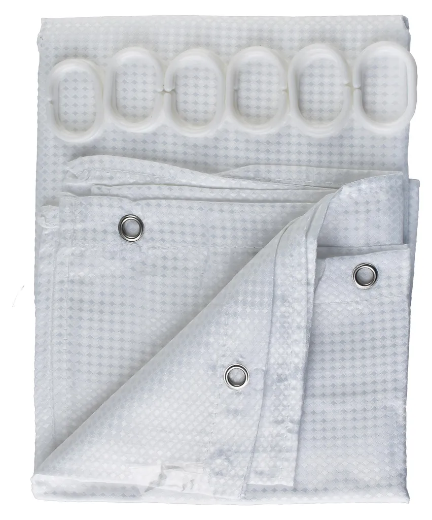 Rideau de Douche Anti-Moisissure 180x180 cm Blanc Motif ZAC en Polyester