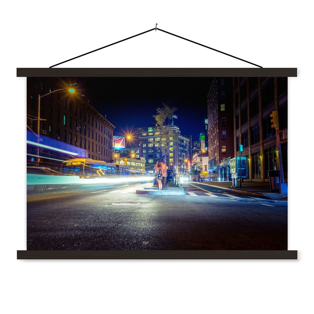 MuchoWow Textilposter New-York - Brooklyn - Lichter 60x40 cm mit schwarzem Rahmen - Hölzernes