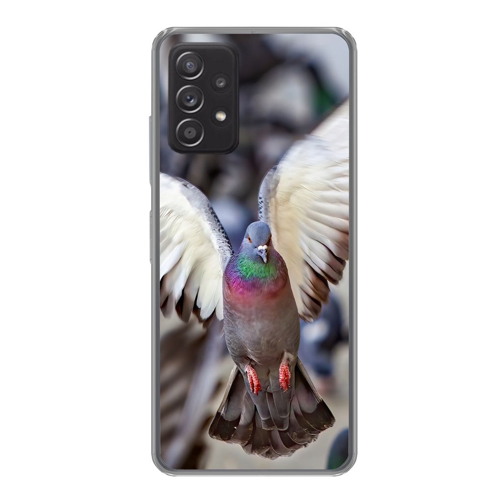 MuchoWow Handyhülle Schutzhülle Hülle für Samsung Galaxy A53 5G Nahaufnahme einer fliegenden Taube Silikon Softcase Handy Hülle - Schutzabde...