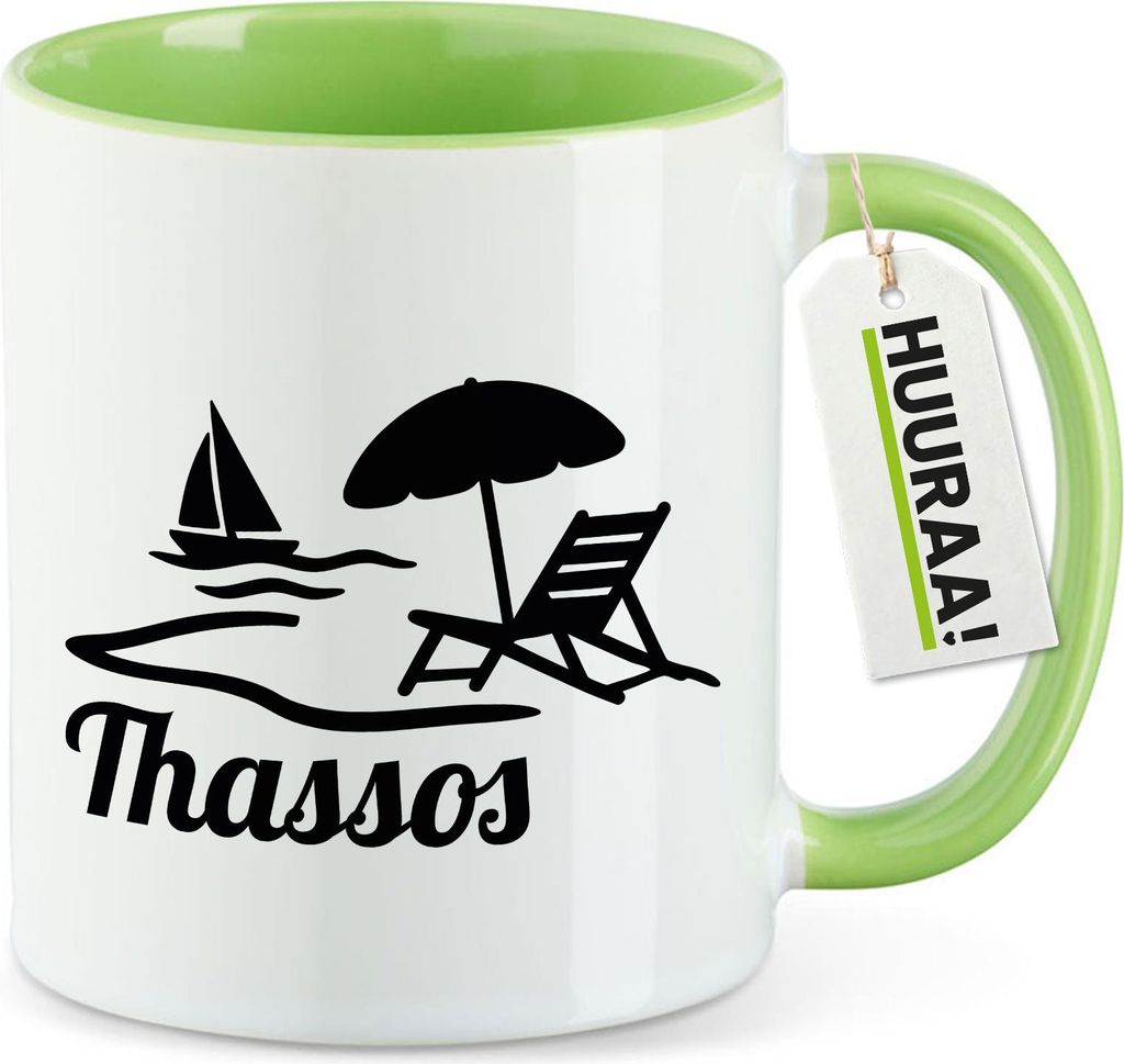 Huuraa Kaffeetasse Thassos Inselmotiv Griechenland 330ml Grün Keramik Kaffeebecher Geschenkidee