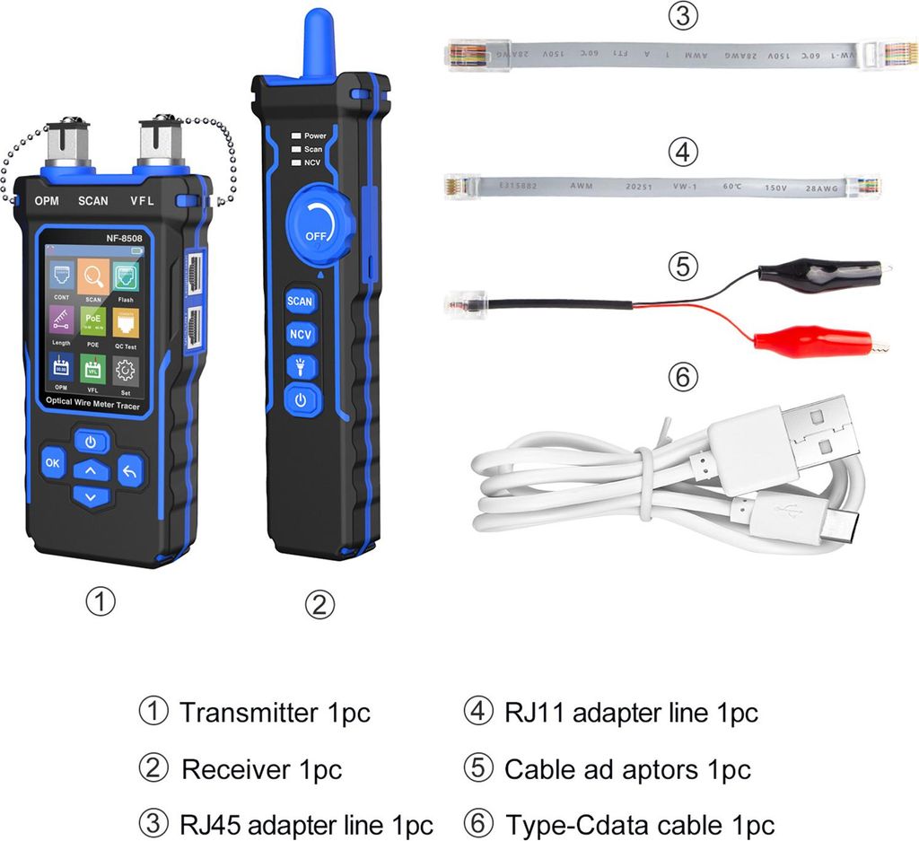 Network Kabeltester mit optischem Leistungsmesser, PoE Multifunktions Kabelsucher für RJ11 RJ45 LAN Kabel