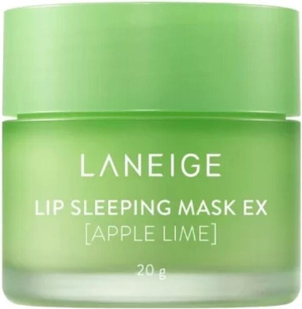 A close-up studio shot of a green jar of Laneige Lip Sleeping Mask EX.