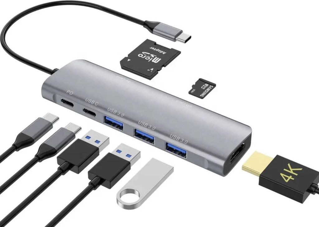 6 in 1 hub Type-C a 4K HDMI / TF / SD / USB 3.0 / 3x USB-C Immagine del prodotto 