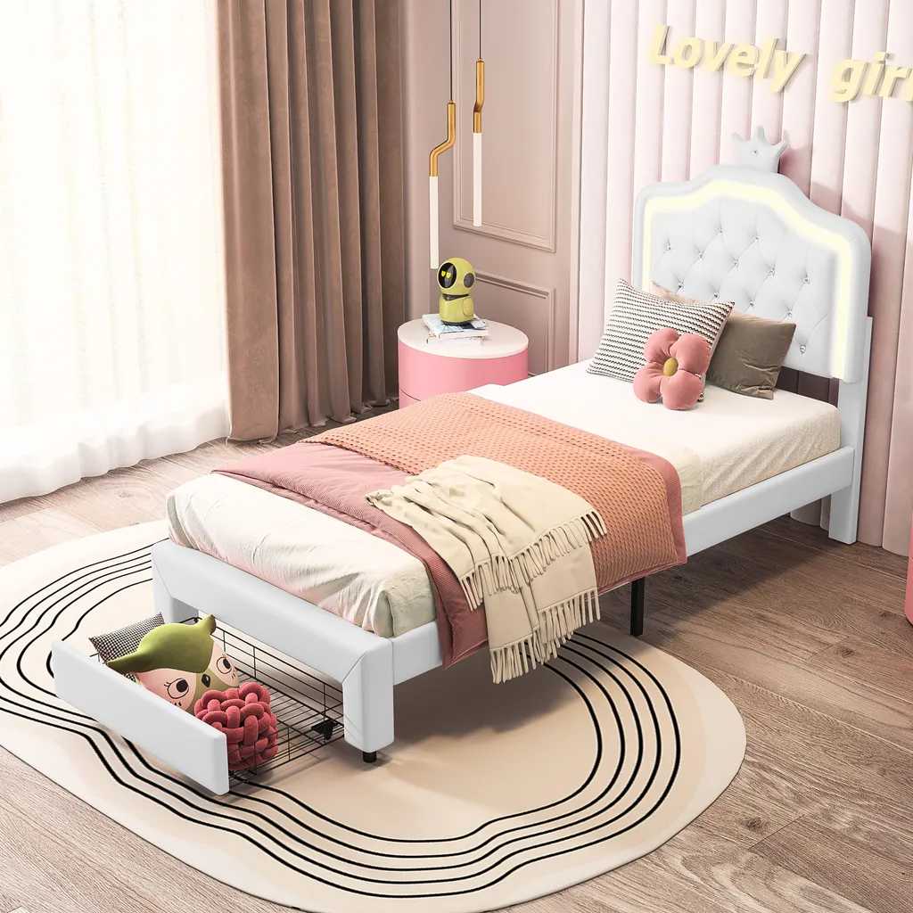 Lit enfant 90x200 avec rangement tiroirs et LED pour optimiser l'espace
