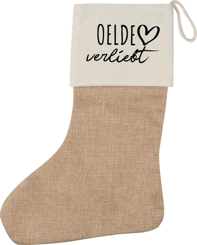 Huuraa Weihnachtsstrumpf Oelde verliebt Beige Jute Kaminstrumpf Geschenkidee