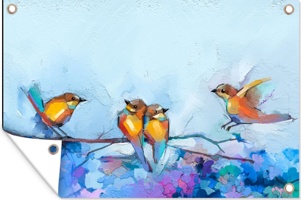 MuchoWow 60x40 cm Outdoor-Poster Gartendeko Sichtschutz Garten Poster für den Garten Gemälde - Ölfarbe - Vogel - Zweig