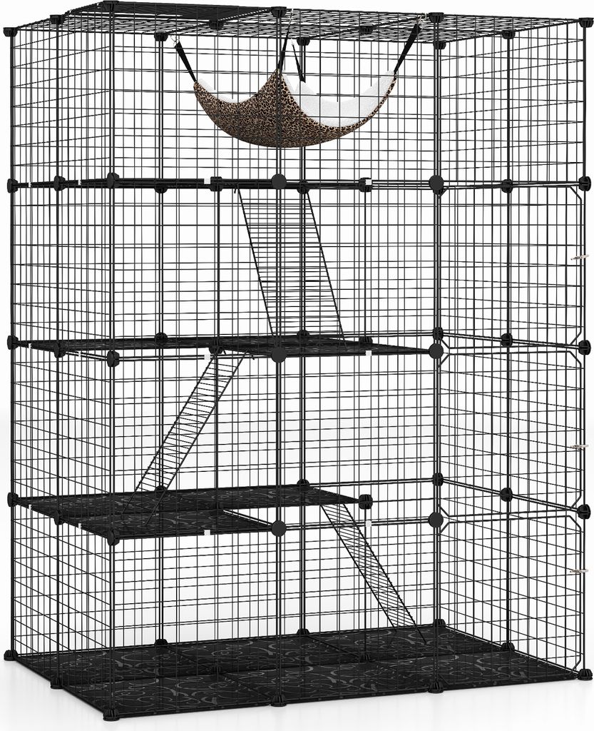 COSTWAY Katzenkäfig 4-stöckig, Katzengehege mit Hängematte, Produktbild