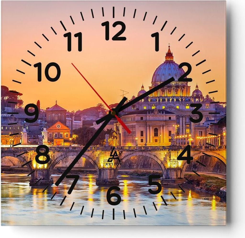 Wanduhr - Quadrat - Glasuhr - Rom Italien Basilika Geschichte - 40x40cm - Schleichendes Uhrwerk - Lautlos - zum Aufhängen bereit - Dekoration Mode...