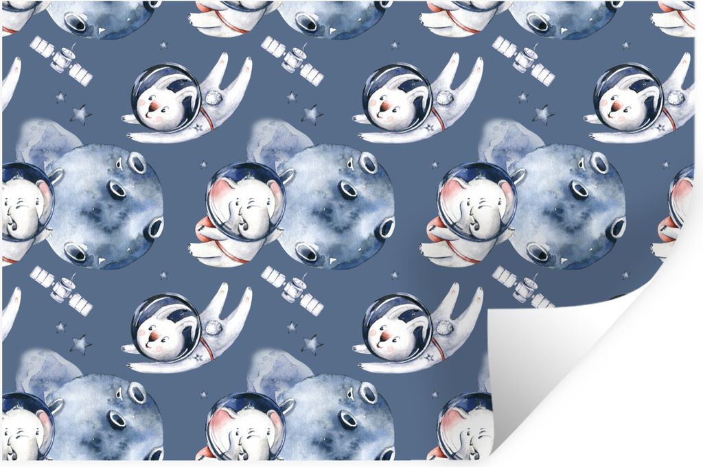 MuchoWow Wandtattoo Wandsticker Wandaufkleber Elefant - Kaninchen - Muster - Raumfahrt - Jungen - Mädchen - Kinder 60x40 cm Selbstklebend und Re...