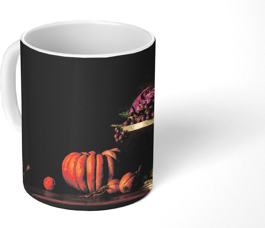 MuchoWow Tasse Kaffeetasse Kaffeebecher 350 ml Stilleben - Malerei - Weintrauben - Kürbis - Obst Teetasse - Fototasse - Becher - Keramikbecher -...