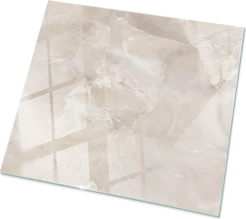 A single glass countertop with a marble-like pattern, presented on a white background.