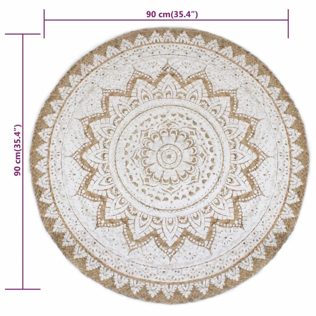 vidaXL Koberec z juty s potlačou 90 cm Round Obrázok produktu 5