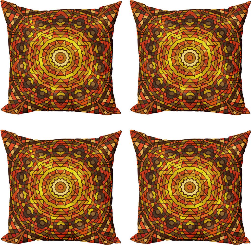 ABAKUHAUS keltisch Kissenbezug Set (4 Stück), Celtic Motif Victorian, Moderner Doppelseitiger Digitaldruck, 60 cm x 60 cm, rot Gelb