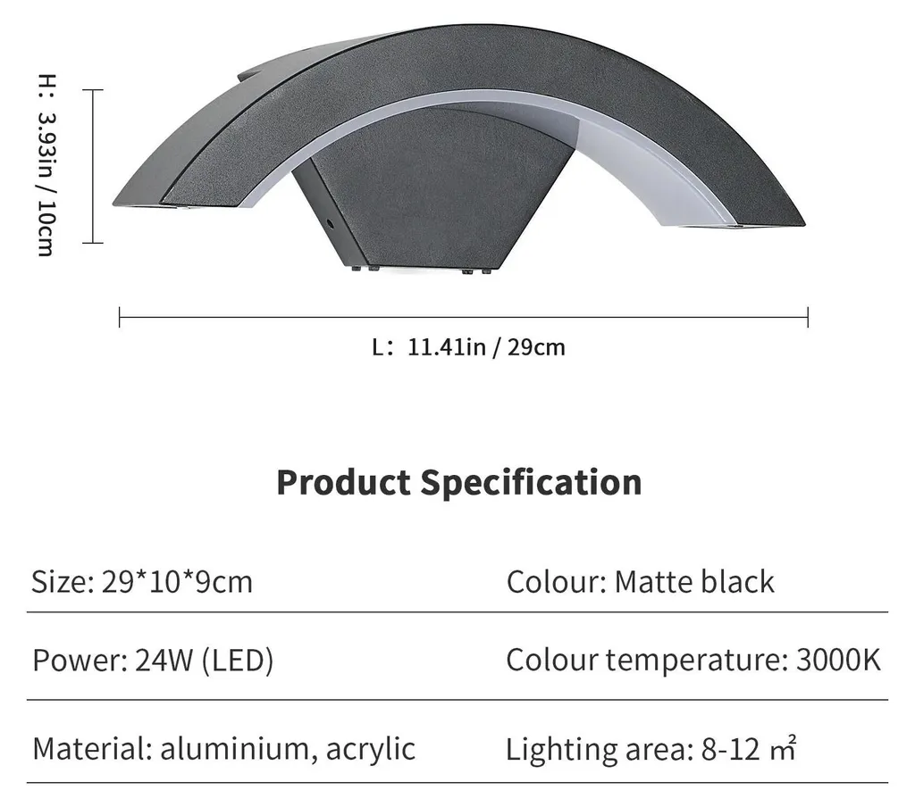 Applique murale design LED 24W noir mat 3000K économie d'énergie chic