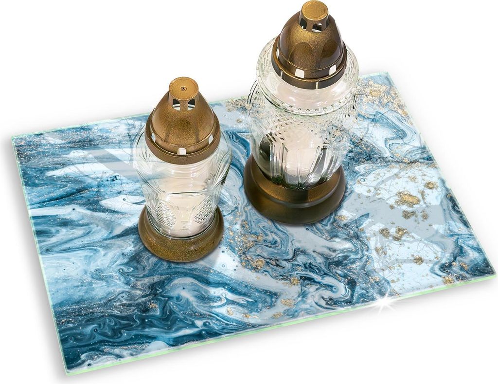 Untersetzer für Grabkerze Motiv Grabstein Gummifüße - 80x52 cm - Struktur mit Gold