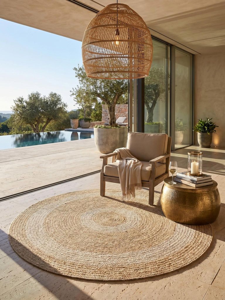 Balkonteppich Used-Look UV-Beständig Waschbar Strapazierfähig | Rund Beige 160x160 cm Küche Balkon Fußbodenheizung geeignet | KAUNS – Kadima ...