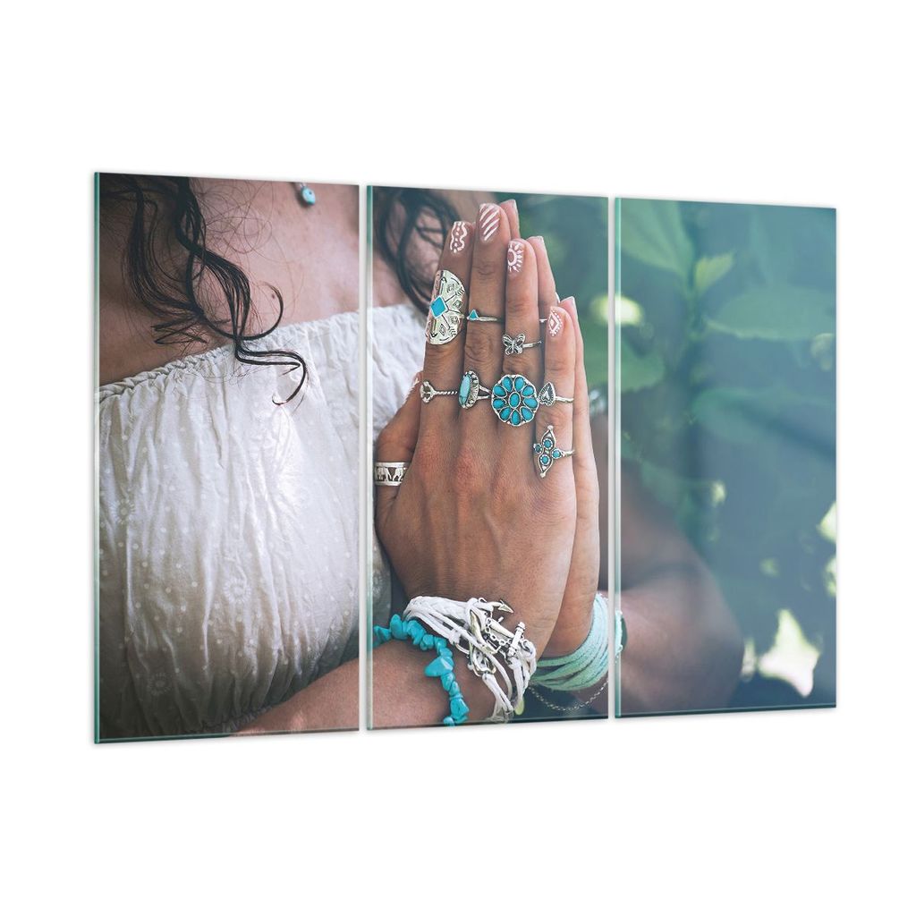 Bilder auf glas - 3 Teile - Hände Schmuck Boho - 105x70cm - Glasbilder - Wandbilder - Bilder - zum Aufhängen bereit - Wanddekoration aus Glas - G...