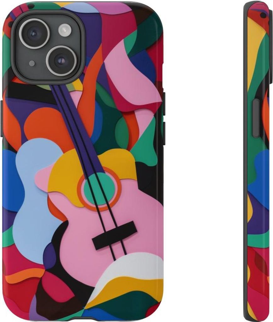 Bunte abstrakte Gitarrenkunst – Hülle Kompatibel mit iPhone 15