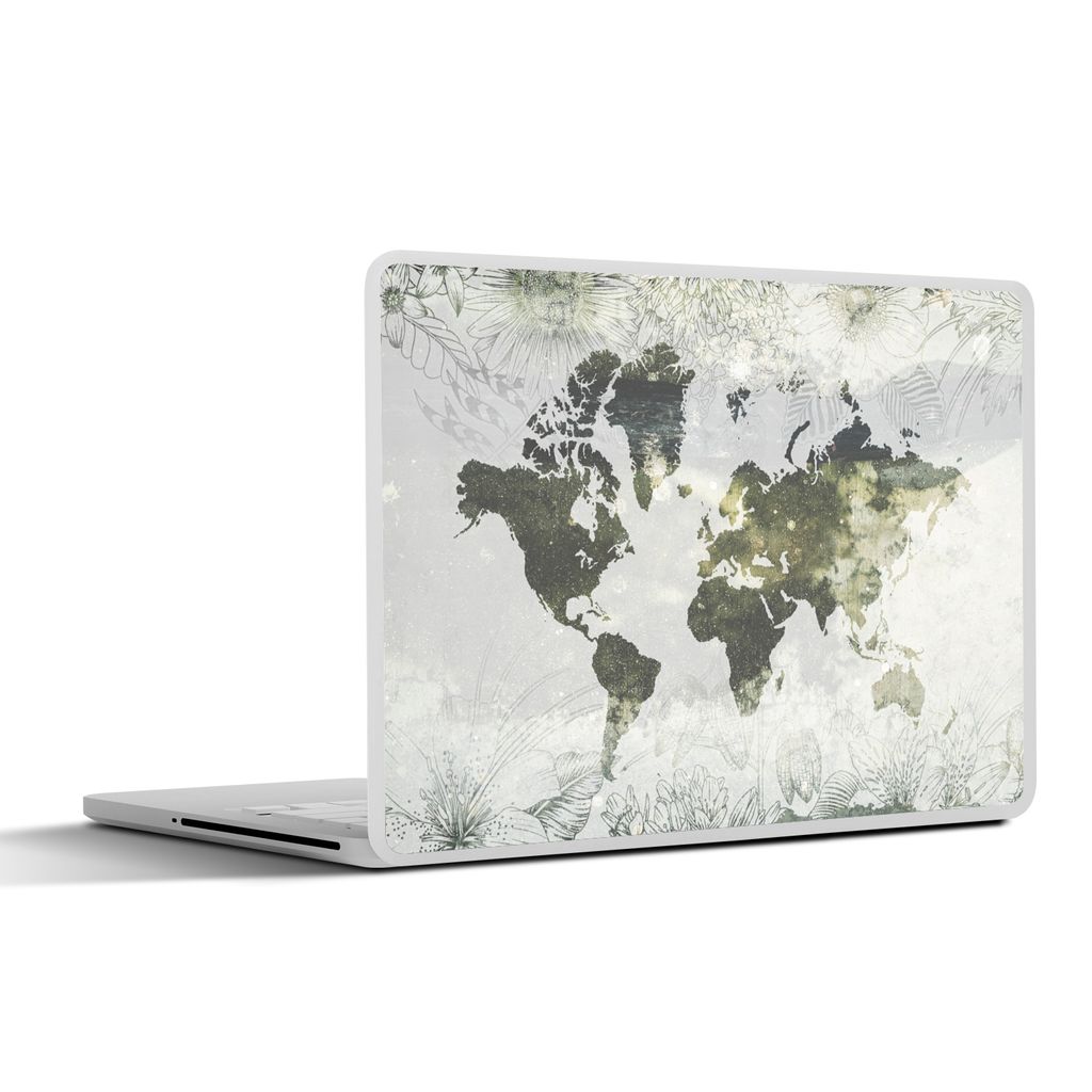MuchoWow Laptop Aufkleber Sticker Cover Weltkarte - Blumen - Gelb 30x21 cm - Sticker für Laptop - Selbstklebend