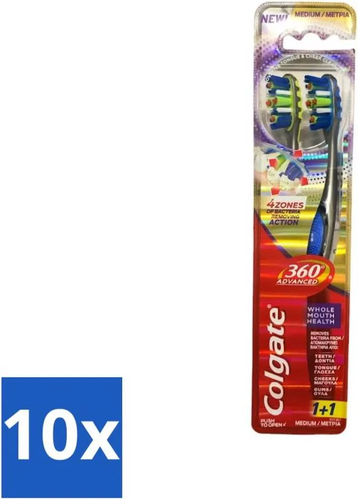 Scorta 10 Spazzolini Colgate 360 Advanced Medio - Pulizia Completa