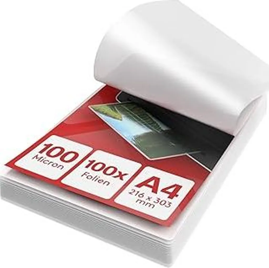 Pellicole per plastificazione ACROPAQ A4 - Confezione da 100 pellicole per plastificazione, 2x100 (200) micron, superficie lucida, angoli arrotondati - Pellicole per plastificazione, buste per plastificazione