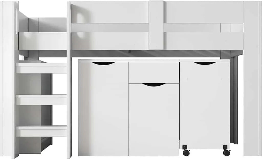 AIORBER Lit superposé 90x200 avec bureau et armoire en MDF blanc - 4